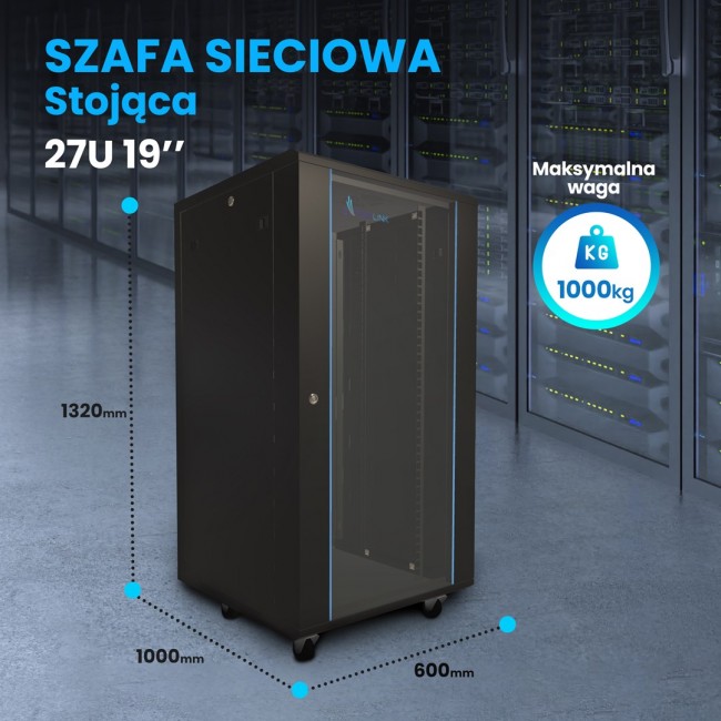 Extralink Rackmount cabinet 27U 600x1000 Black standing Extralink Rackmount cabinet 27U 600x1000 Black standing