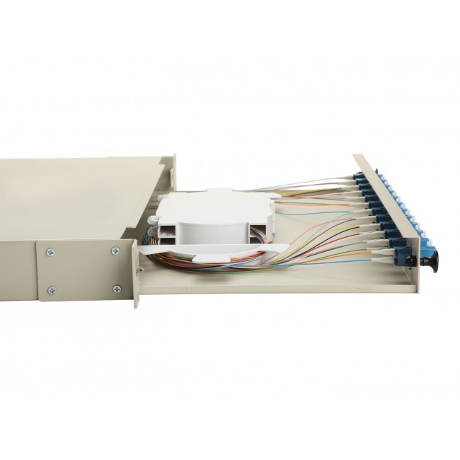 Equip 12-Port Fiber Optic Splice Box, LC Duplex, OS2, 1U, Equipped, Grey