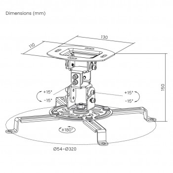 Maclean Ceiling Mount/Hanger for Projectors, 54 320 mm, up to 13.5 kg, 360-degree rotation, MC-200 B
