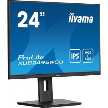 iiyama ProLite 24 3-side borderless monitor featuring IPS (In-Plane-Switching) panel with a 16:10 aspect ratio and height-adjustable stand