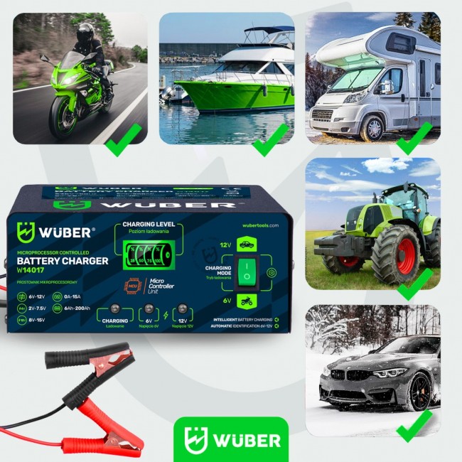 Microprocessor charger 6-12 V 15 A + battery charger W14017 WUBER