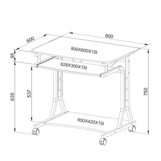 Techly Compact Desk for PC Metal & Glass with Wheels ICA-TB 3791A Techly Compact Desk for PC Metal & Glass with Wheels ICA-TB 3791A