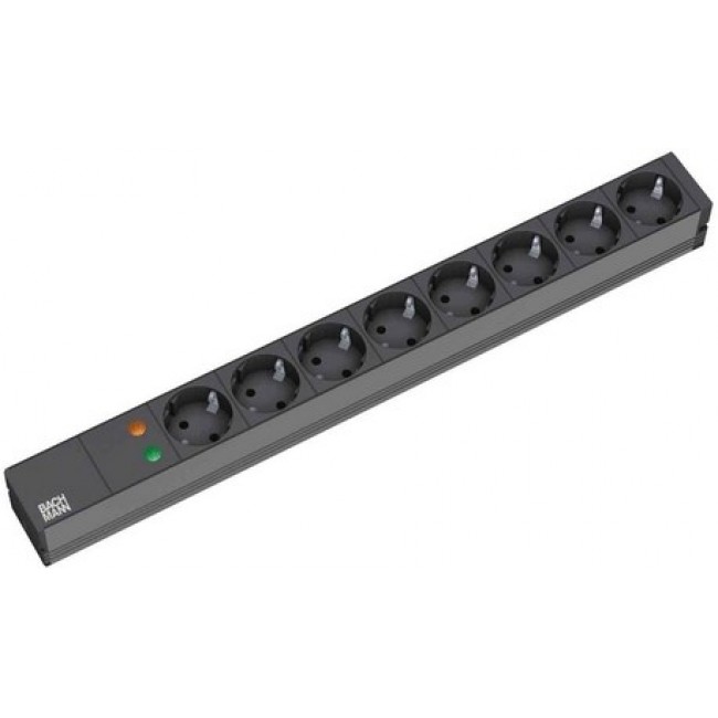 Bachmann 19'' 2m 8x Schuko H05VV-F 3G 1.50mm power extension 8 AC outlet(s) Black