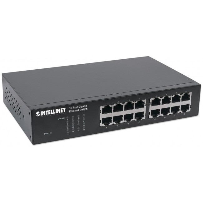 Intellinet 16-Port Gigabit Ethernet Switch, 16-Port RJ45 10/100/1000 Mbps, IEEE 802.3az Energy Efficient Ethernet, Desktop, 19
