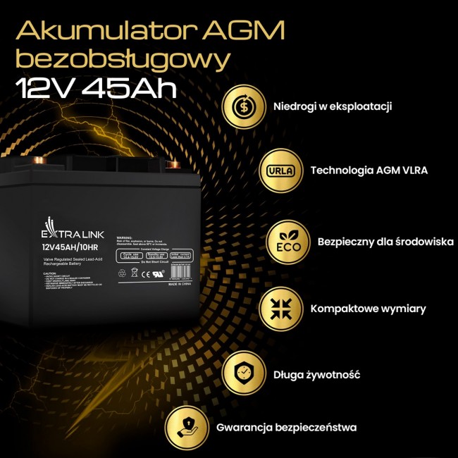 Extralink Accumulator AGM 12V 45Ah maintenance free