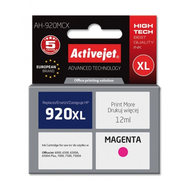 Activejet AH-920MCX Ink Cartridge (replacement for HP 920XL CD973AE Premium 12 ml magenta) Activejet AH-920MCX Ink Cartridge (replacement for HP 920XL CD973AE Premium 12 ml magenta)