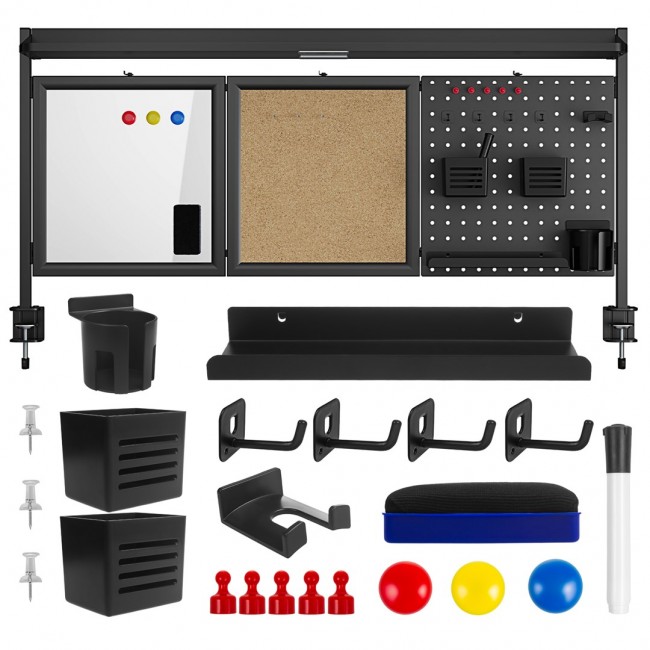 Ergo Office desk divider / organizer, max load 10kg, white and cork board, width 1250mm, black,ER-300 B Ergo Office desk divider / organizer, max load 10kg, white and cork board, width 1250mm, black,ER-300 B