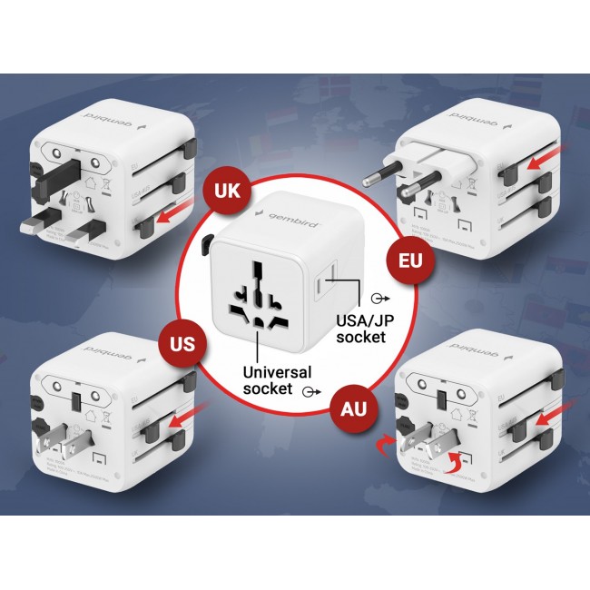 Gembird TPA-INT-01-W Universal travel power adapter, white Gembird TPA-INT-01-W Universal travel power adapter, white