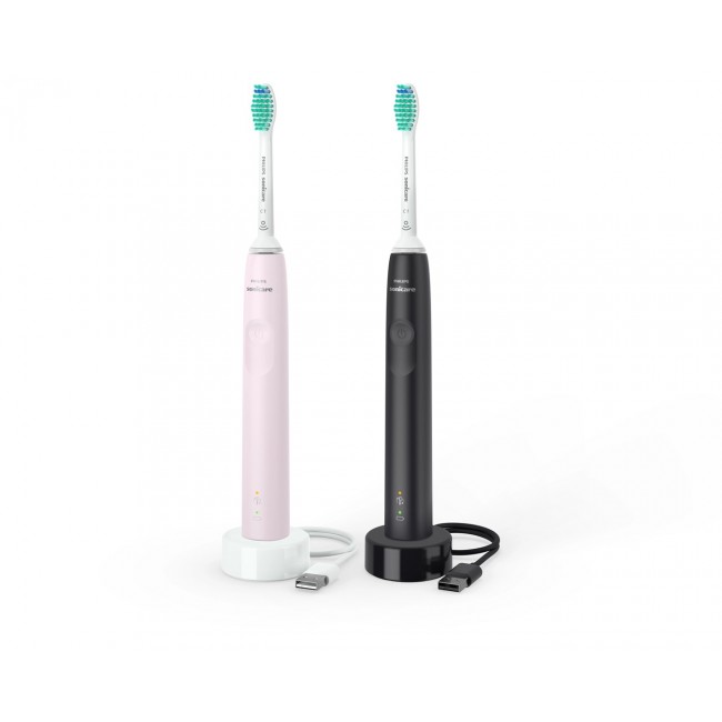 Philips Sonicare 3100 series 3100 series HX3675/15 2-pack sonic electric toothbrushes - black & pink