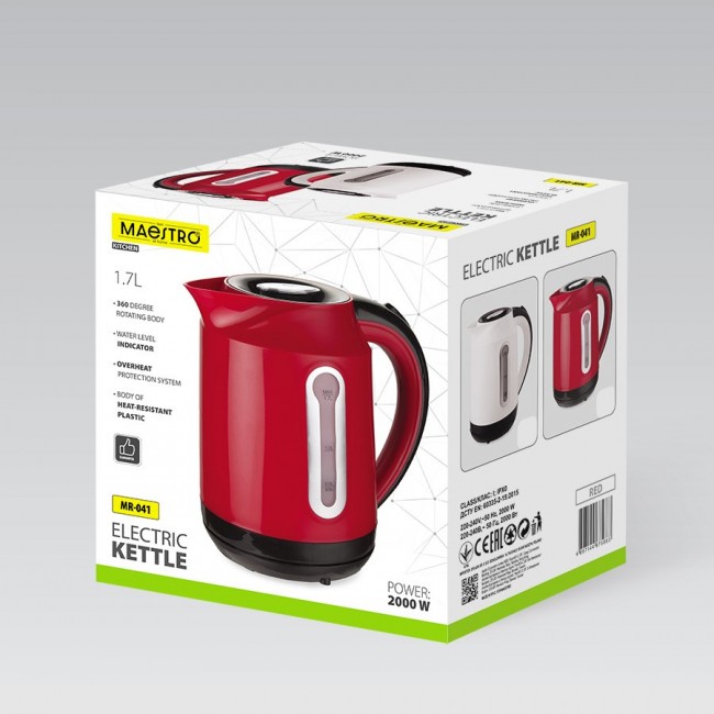 MAESTRO MR-041 (MR-041-RED) electric kettle 1.7 L 2000 W Black, Red