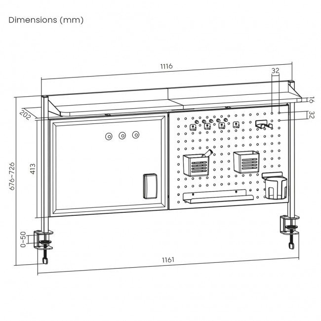 Ergo Office desk divider / organizer, max load 10kg, white board, width 1116mm, white, ER-301 W Ergo Office desk divider / organizer, max load 10kg, white board, width 1116mm, white, ER-301 W