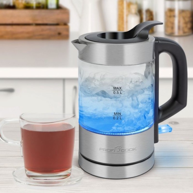 ProfiCook PC-WKS 1228 G electric kettle 0.5 L 1100 W Stainless steel, Transparent