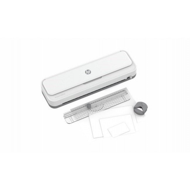 HP ONELAM 400 A3 laminator, Hot/Cold, integrated trimmer, corner rounder, speed 40 cm/min + 15 pouches: 3xA4, 4xA5, 4xA6, 4xB-CARD, white HP ONELAM 400 A3 laminator, Hot/Cold, integrated trimmer, corner rounder, speed 40 cm/min + 15 pouches: 3xA4, 4xA5, 4xA6, 4xB-CARD, white