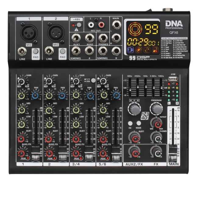 DNA QFX6 6-channel analog sound mixer with Bluetooth