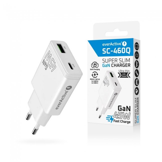 Charger GaN 1x USB-C, 1x USB Quick Charge 3.0 45W PD white Charger GaN 1x USB-C, 1x USB Quick Charge 3.0 45W PD white
