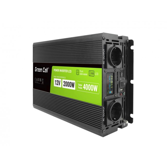Green Cell PowerInverter LCD 12V to 230V 2000W/40000W car inverter with LCD display - pure sine wave Green Cell PowerInverter LCD 12V to 230V 2000W/40000W car inverter with LCD display - pure sine wave