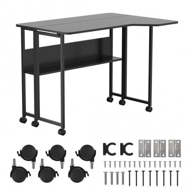 Maclean Folding Desk/Table, Black, Mobile, 100x73 cm, max. 50 kg, Angled, L-Shaped, MC-126 L/B