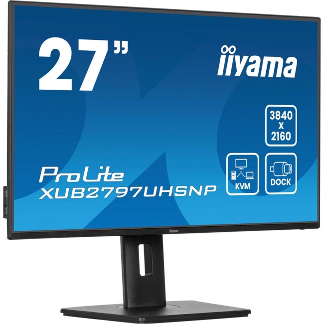 iiyama ProLite 27 4K IPS technology panel with RJ45 (LAN), KVM Switch and USB-C Dock with 96W power delivery