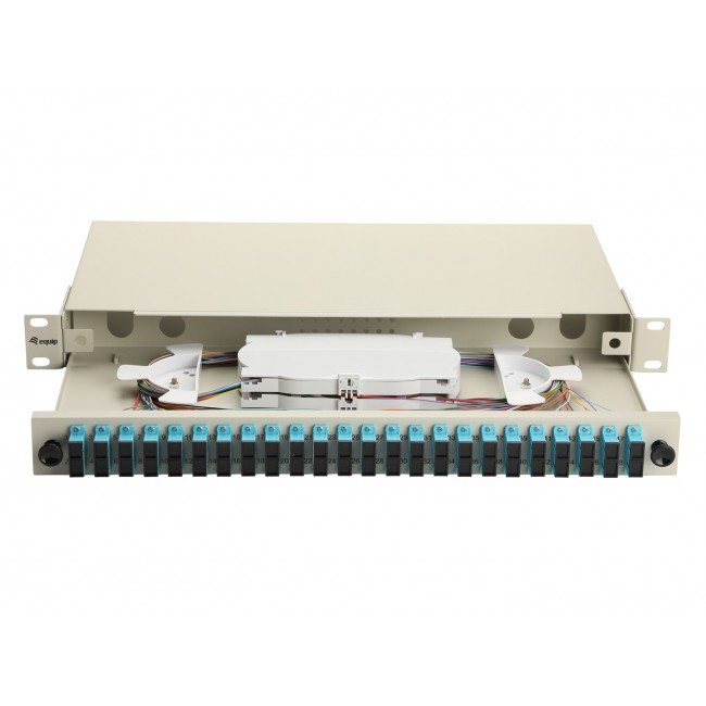 Equip 24-Port Fiber Optic Splice Box, SC Duplex, OM3, 1U, Equipped, Grey