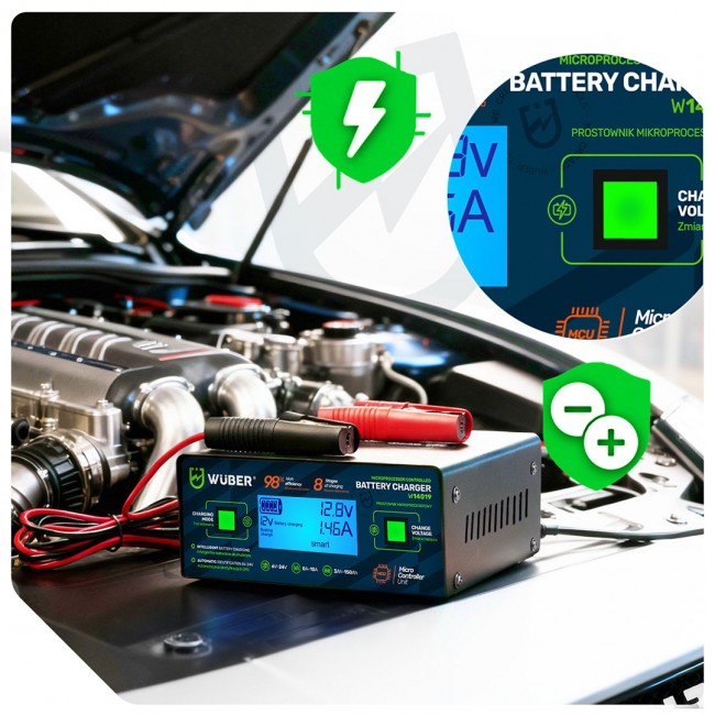 Microprocessor-controlled car battery charger 10 A 6 150 Ah 2 24 V W14018 WUBER