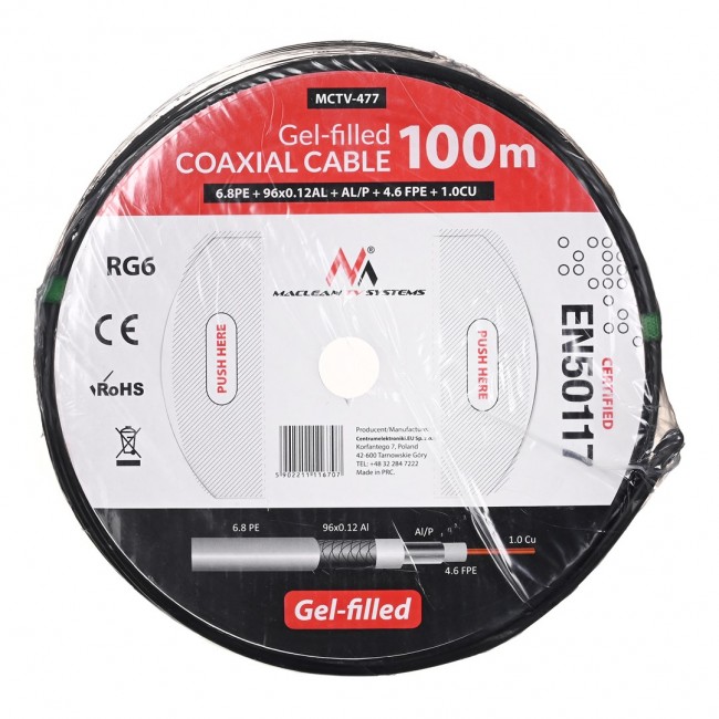 Maclean MCTV-477 coaxial cable 100 m Black
