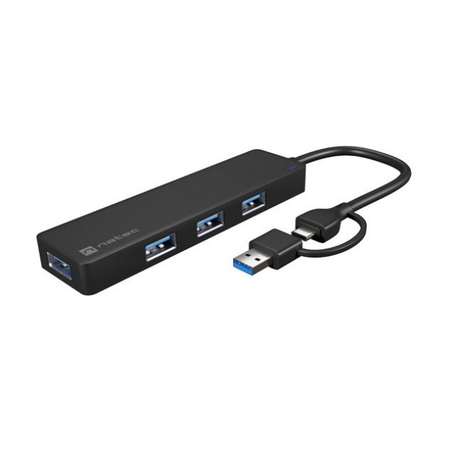 NATEC HUB USB-C 3.0 MAYFLY 4-PORTS + USB-A ADAPTER