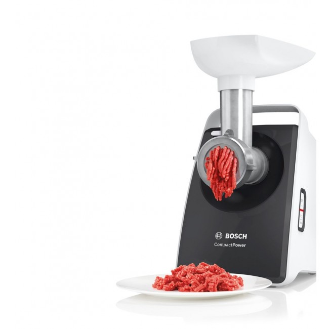 Bosch | Meat mincer CompactPower | MFW3612A | Black | 500 W | Number of speeds 1 | 2 Discs: 4 mm and 8 mm Sausage filler accessory pasta nozzle for spaghetti and tagliatelle cookie nozzle with three different shapes