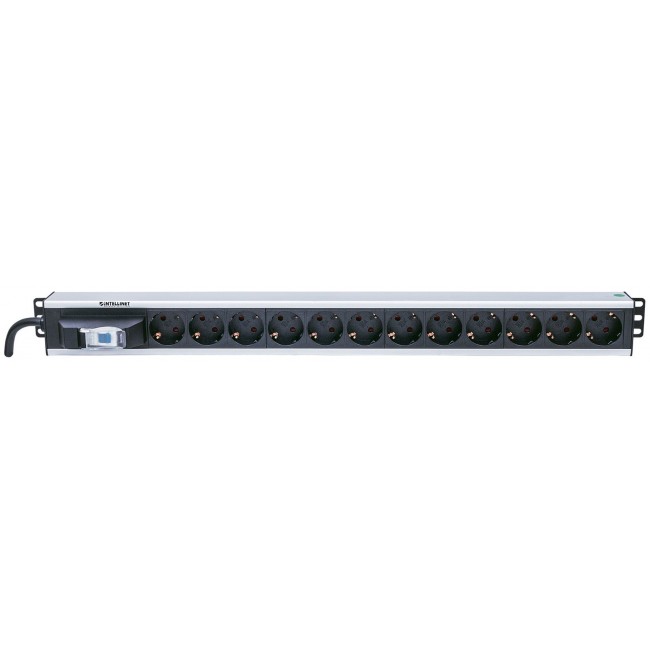 Intellinet Vertical Rackmount 12-Output Power Distribution Unit (PDU), EU CEE 7/3 Outlets, With Single Air Switch, No Surge Protection, Built-in 1.6m Power Cord with EU CEE 7/4 Plug