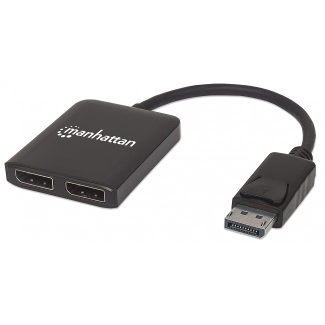 Manhattan DisplayPort 1.2 to 2-Port DisplayPort 1.2 Splitter Hub with MST, 4K@30Hz, USB-A Powered, Video Wall Function, Black, MST Multi-Stream Transport, 3 Year Warranty