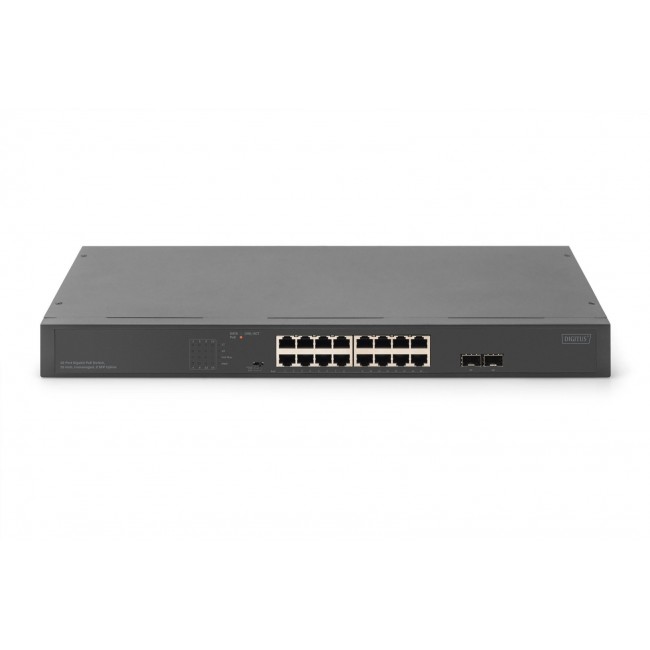 Digitus 16-Port Gigabit Netzwerkswitch, 19 Zoll, unmanaged,2 Uplink Ports, SFP