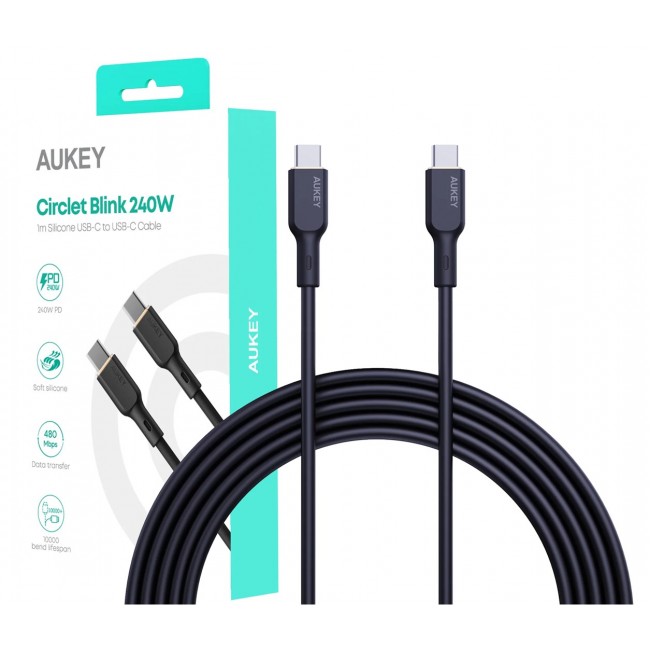 AUKEY CB-SCC241 USB-C Power Delivery PD 240W 5A 20V 1m Nylon Black