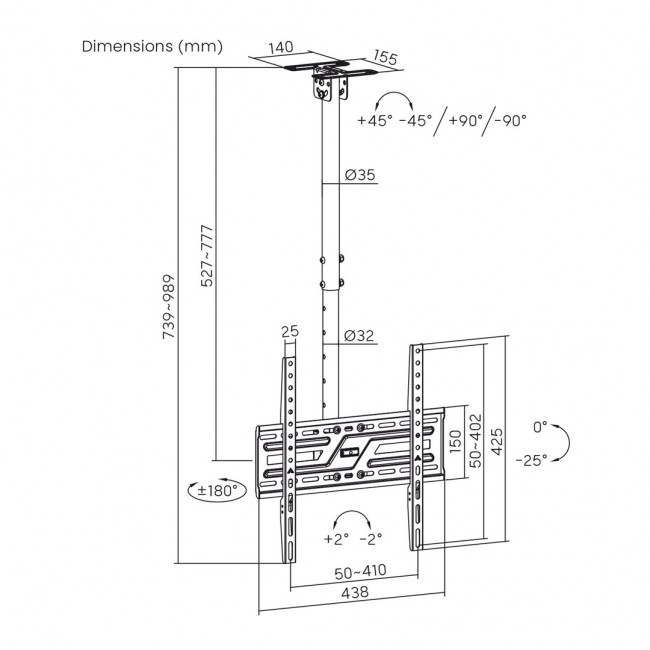 Maclean Ceiling Mount for TV, max. load 50 kg, 37 75