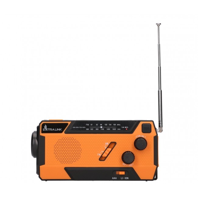 Extralink RADIO AWARYJNE SOLARNE Z KORBKA DYNAMO POWERBANK 4000MAH Z LATARKA SOS SR-4000 Portable Analog Black, Orange