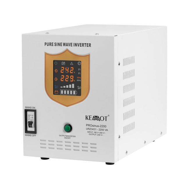 KEMOT PROsinus-2200 emergency power supply unit a pure sine wave inverter with a 12V charging function, 230V, 2200VA/1600W