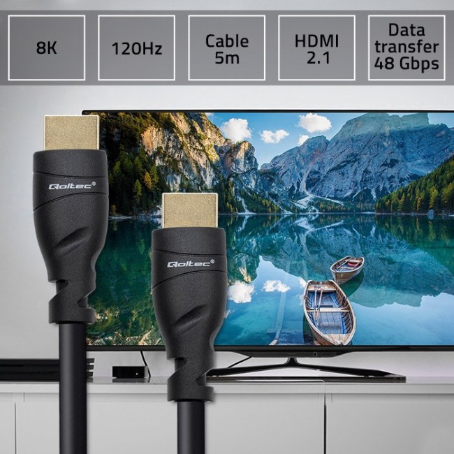 Qoltec 50353 HDMI v2.1 Cable Ultra high speed 8K | 60Hz | 26AWG | GOLD | 5m