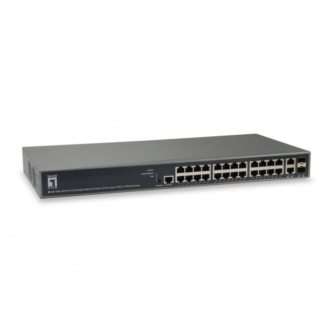 LevelOne TURING 26-Port L3 Lite Managed Gigabit PoE Switch, 24 PoE Outputs, 370W, 2 x SFP/RJ45 Combo LevelOne TURING 26-Port L3 Lite Managed Gigabit PoE Switch, 24 PoE Outputs, 370W, 2 x SFP/RJ45 Combo