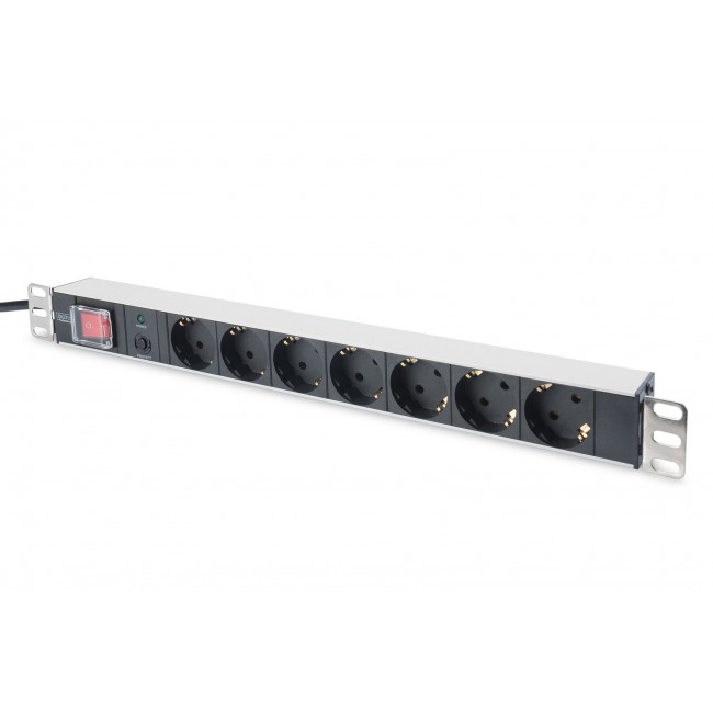 Digitus aluminum outlet strip with overload protection, 7 safety outlets, 2 m supply safety plug Digitus aluminum outlet strip with overload protection, 7 safety outlets, 2 m supply safety plug