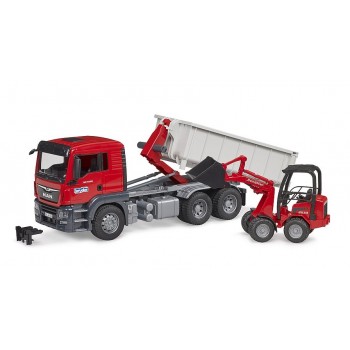 MAN TGS with roll container and Schaffer BRUDER mini excavator