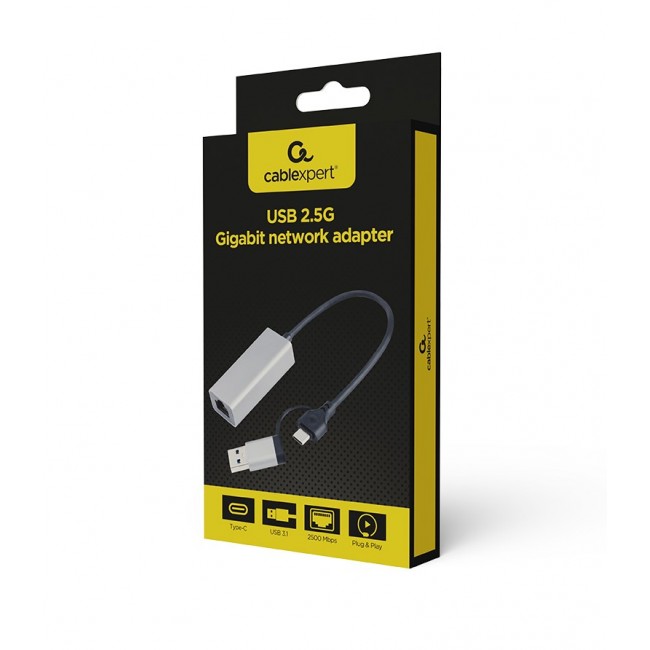 Gembird A-USB3AC-LAN2G-01 USB 2.5G Gigabit network adapter, space grey