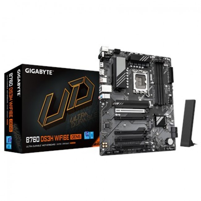 GIGABYTE B760 DS3H WIFI6E GEN5 Motherboard - Supports Intel Core 14th Gen CPUs, 8+2+1 Phases Digital VRM, up to 5600MHz DDR5, 2xPCIe 4.0 M.2, Wi-Fi 6E, 1GbE LAN, USB 3.2 Gen 2x2