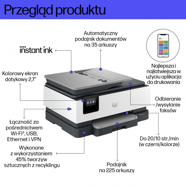 HP OfficeJet Pro 8132e Wireless All-in-One Color Printer, Instant Ink Two-sided printing