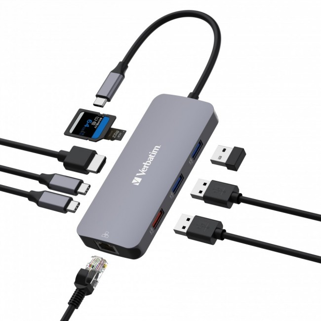 Verbatim CMH-09 USB Type-C 10000 Mbit/s Silver Verbatim CMH-09 USB Type-C 10000 Mbit/s Silver