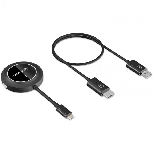 Manhattan 1080p Wireless HDMI Display Presentation Kit, 2-Piece Set with HDMI Receiver and USB-C Transmitter Dongle to Wirelessly Display a Video Signal from a Laptop/Tablet/Smartphone on an HDMI TV or Projector, Black Manhattan 1080p Wireless HDMI Display Presentation Kit, 2-Piece Set with HDMI Receiver and USB-C Transmitter Dongle to Wirelessly Display a Video Signal from a Laptop/Tablet/Smartphone on an HDMI TV or Projector, Black