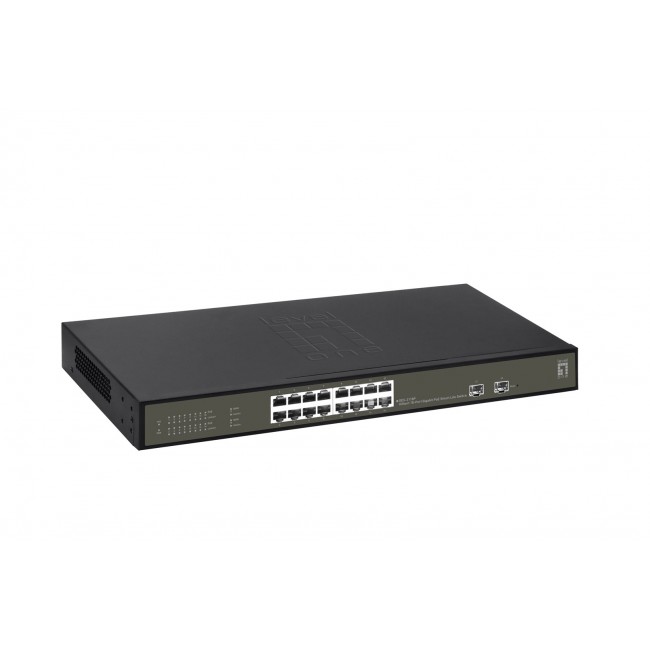 LevelOne Hilbert 18-Port Gigabit PoE Smart Lite Switch, 16 PoE Outputs, 2 x Gigabit SFP, 802.3at/af PoE, 230W PoE Power Budget