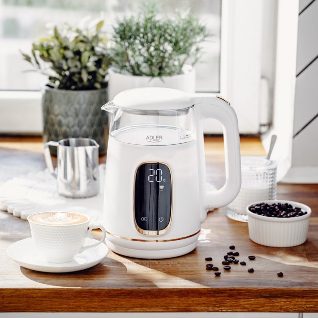 Adler AD 1305WG electric kettle 1.7 L 2200 W Transparent, Gold, White
