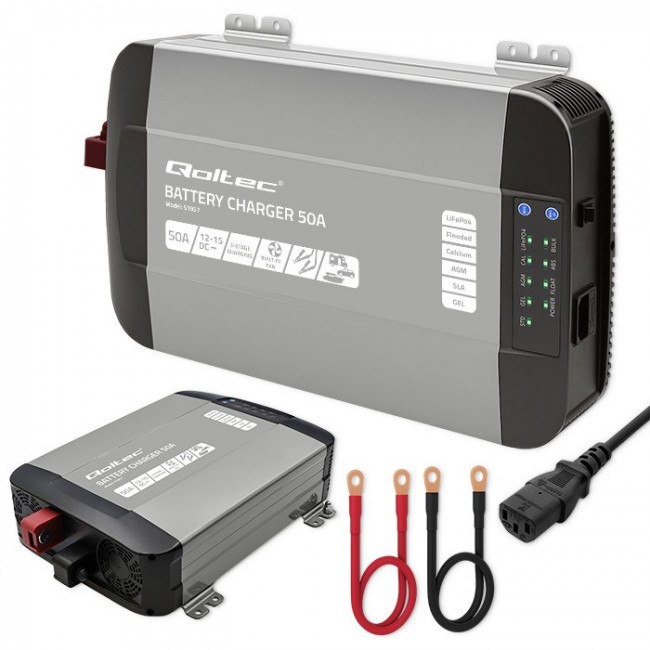 Qoltec Intelligent Professional Monolith Battery Charger for LiFePO4 AGM GEL SLA batteries | 50A | 12V