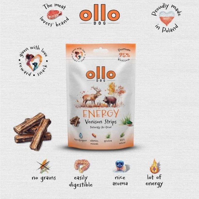 OLLO Air-Dried Energy Venison strips - dog treat - 80g