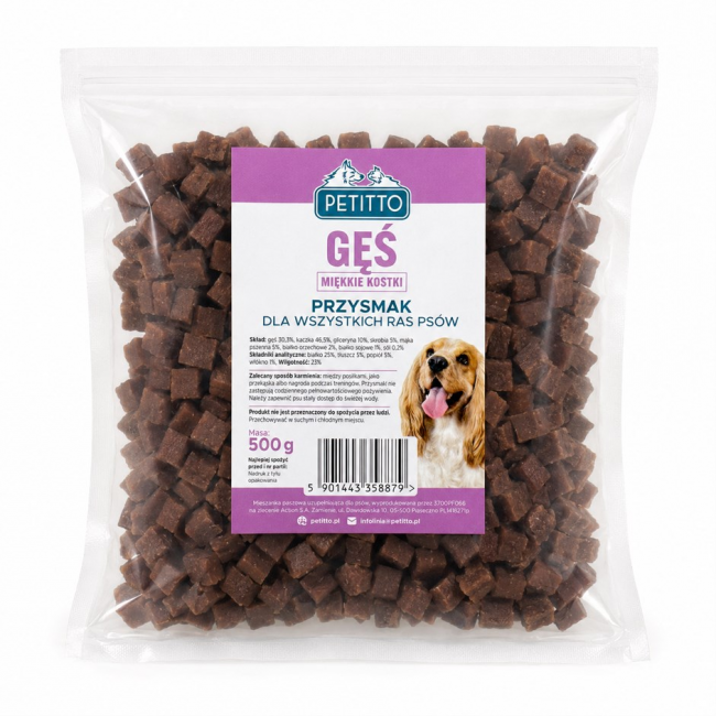 PETITTO Soft goose meat cubes - dog treat - 500g
