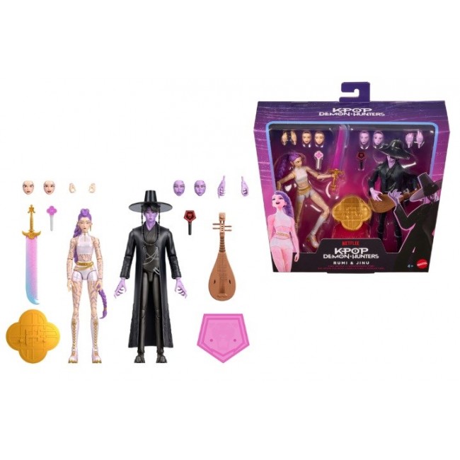 Mattel KPop Demon Hunters Rumi & Jinu Final Battle Action Figure Set, 4 Accessories, Swappable Hands & Faces