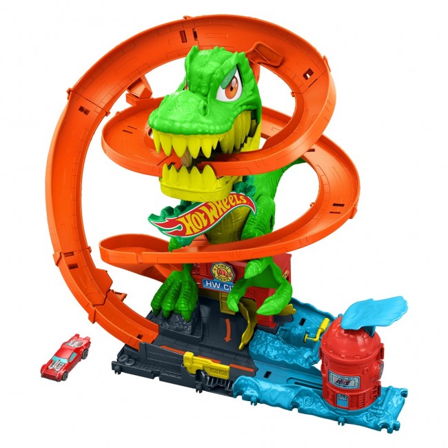 Hot Wheels City T-Rex Blaze Battle Playset & 1:64 Scale Die-Cast Car, Dinosaur Nemesis Hot Wheels City T-Rex Blaze Battle Playset & 1:64 Scale Die-Cast Car, Dinosaur Nemesis